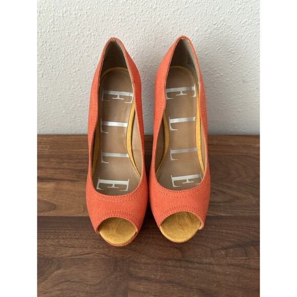 Elle Women’s Peep Toe Wedge Heels Orange Size 6 M Elfleuorange - Picture 4 of 13